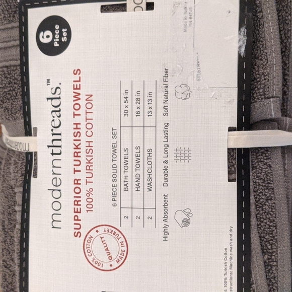 Modern Threads 6-Piece Charcoal 100% Turkish Cotton Towel Set - Picture 3 of 3